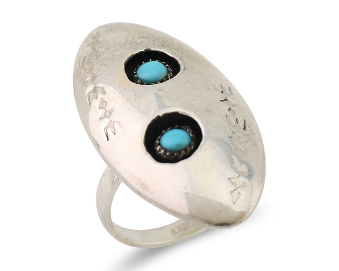 Navajo Ring 925 Silver Natural Blue Turquoise Native American Artist C.80's