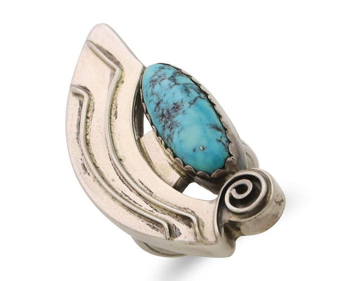 Navajo Ring 925 Silver Natural Blue Turquoise Native American Artist C.80's