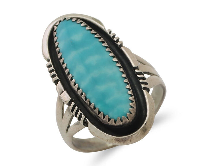 Navajo Ring 925 Silver Natural Blue Turquoise Native American Artist C.80's