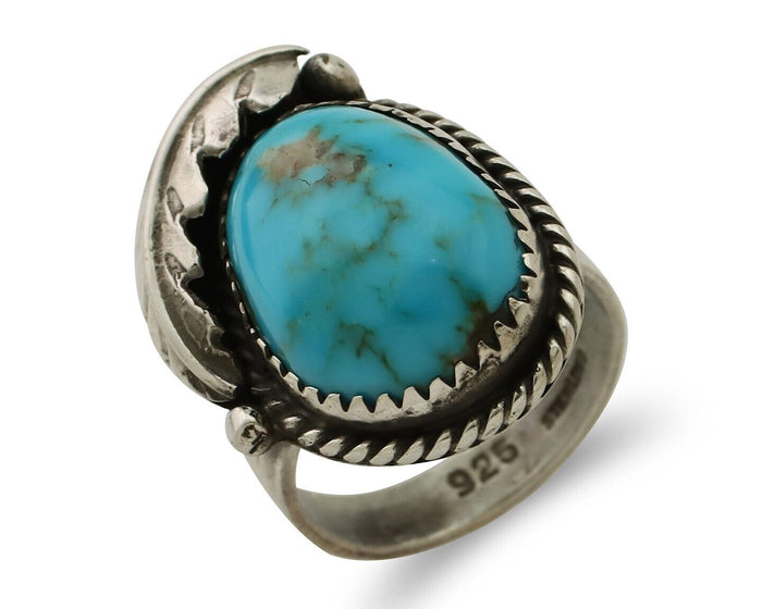 Navajo Ring 925 Silver Natural Blue Turquoise Native American Artist C.80's