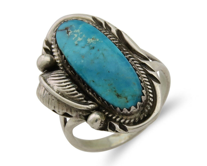 Navajo Ring 925 Silver Natural Blue Turquoise Native American Artist C.80's