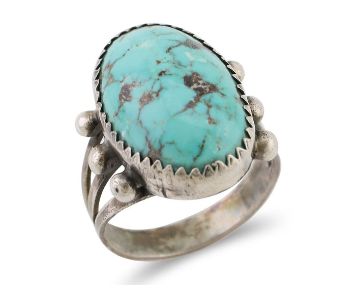 Navajo Ring 925 Silver Natural Blue Turquoise Native American Artist C.80's