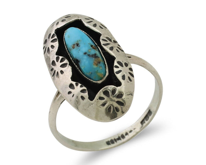 Navajo Ring 925 Silver Natural Blue Turquoise Native American Artist C.80's