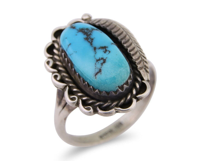 Navajo Ring 925 Silver Natural Blue Turquoise Native American Artist C.80's
