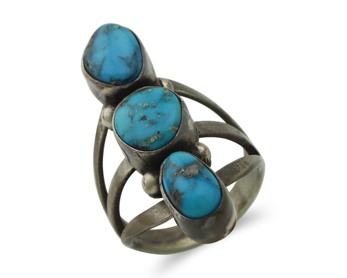 Navajo Ring 925 Silver Natural Blue Turquoise Native American Artist C.80's