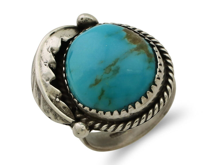 Navajo Ring 925 Silver Natural Blue Turquoise Native American Artist C.80's