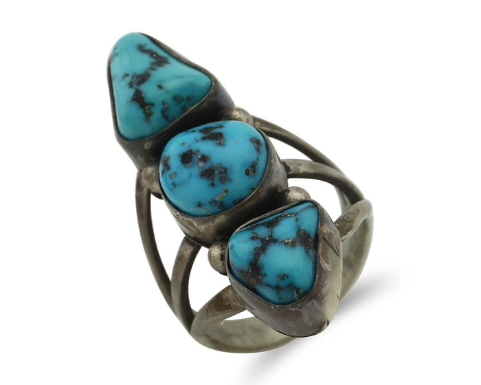 Navajo Ring 925 Silver Natural Blue Turquoise Native American Artist C.80's