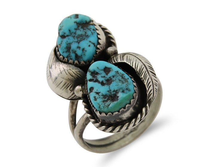 Navajo Ring 925 Silver Natural Blue Turquoise Native American Artist C.80's