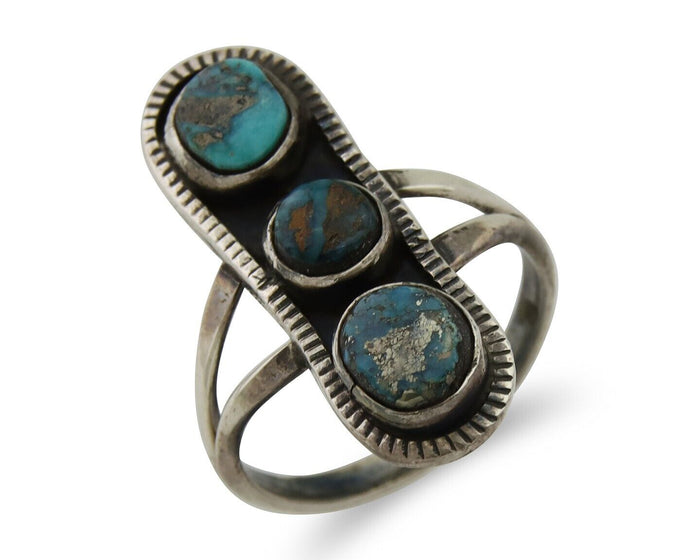 Navajo Ring 925 Silver Natural Blue Turquoise Native American Artist C.80's