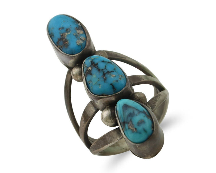 Navajo Ring 925 Silver Natural Blue Turquoise Native American Artist C.80's