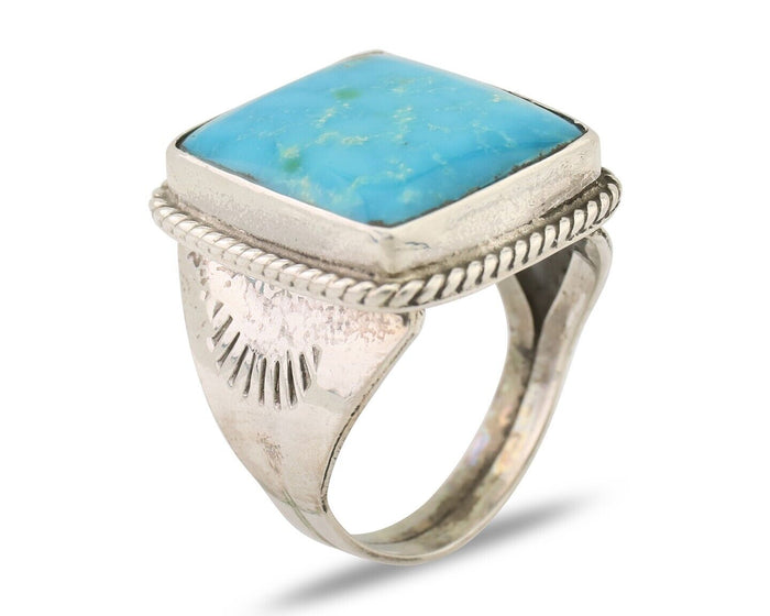 Navajo Ring 925 Silver Natural Blue Turquoise Native American Artist C.80's