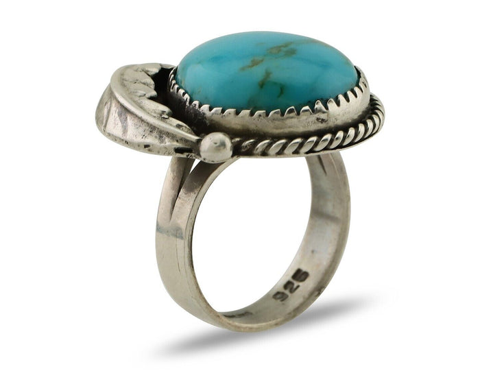 Navajo Ring 925 Silver Natural Blue Turquoise Native American Artist C.80's