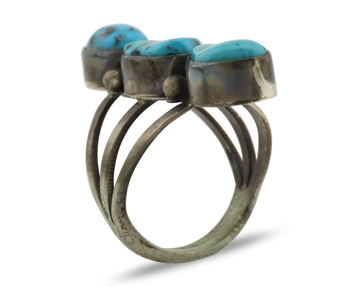 Navajo Ring 925 Silver Natural Blue Turquoise Native American Artist C.80's