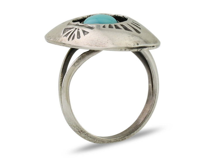 Navajo Ring 925 Silver Natural Blue Turquoise Native American Artist C.80's