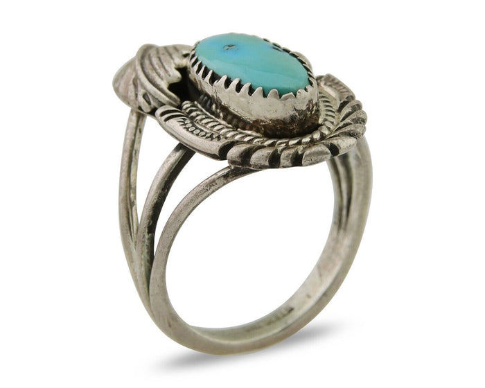 Navajo Ring 925 Silver Natural Blue Turquoise Native American Artist C.80's