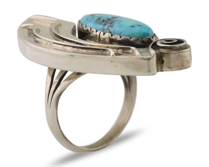 Navajo Ring 925 Silver Natural Blue Turquoise Native American Artist C.80's