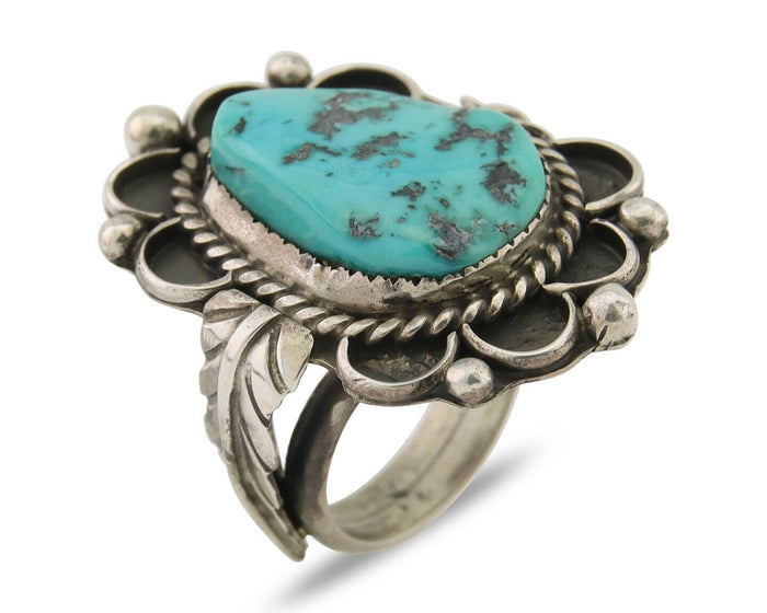 Navajo Ring 925 Silver Natural Blue Turquoise Native American Artist C.80's