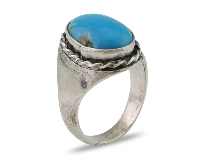 Navajo Ring 925 Silver Natural Blue Turquoise Native American Artist C.80's