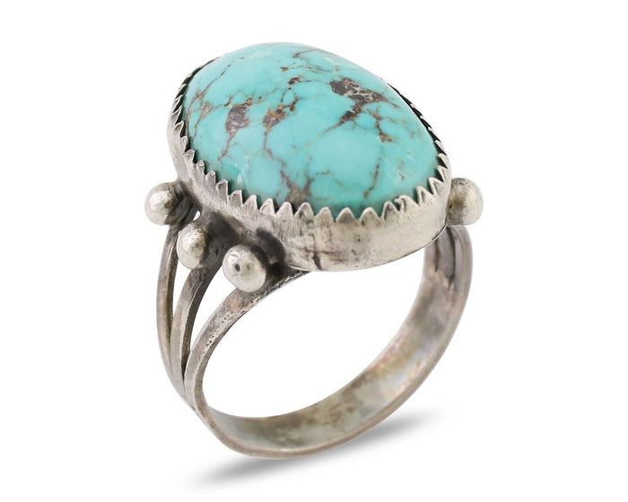 Navajo Ring 925 Silver Natural Blue Turquoise Native American Artist C.80's