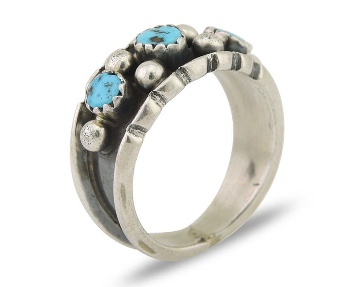Navajo Ring 925 Silver Natural Blue Turquoise Native American Artist C.80's