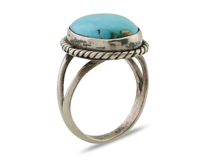 Navajo Ring 925 Silver Natural Blue Turquoise Native American Artist C.80's