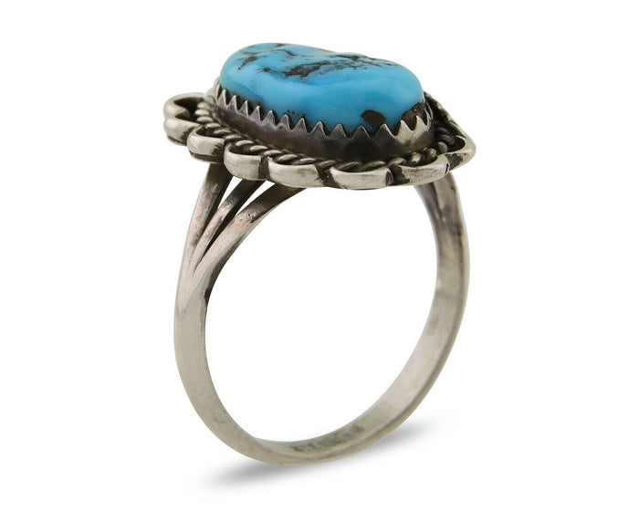 Navajo Ring 925 Silver Natural Blue Turquoise Native American Artist C.80's