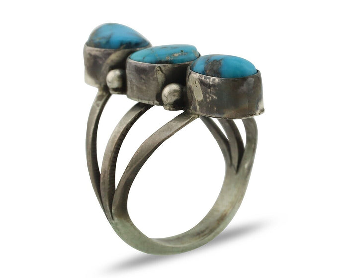 Navajo Ring 925 Silver Natural Blue Turquoise Native American Artist C.80's