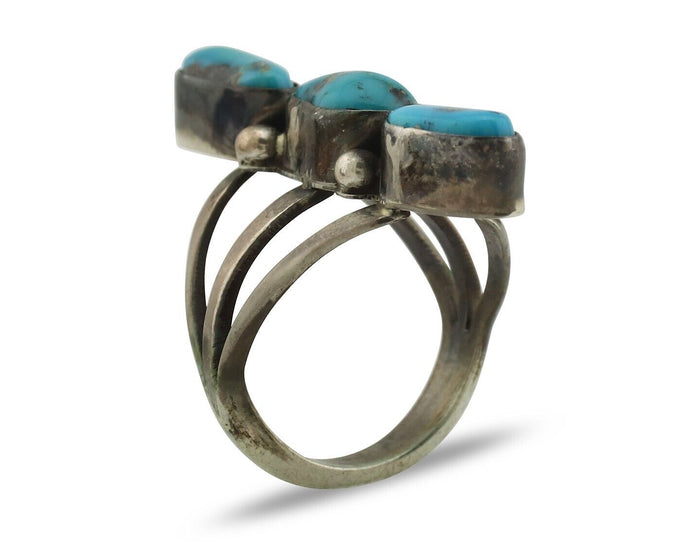 Navajo Ring 925 Silver Natural Blue Turquoise Native American Artist C.80's