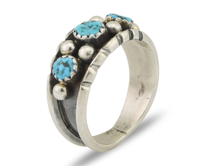 Navajo Ring 925 Silver Natural Blue Turquoise Native American Artist C.80's