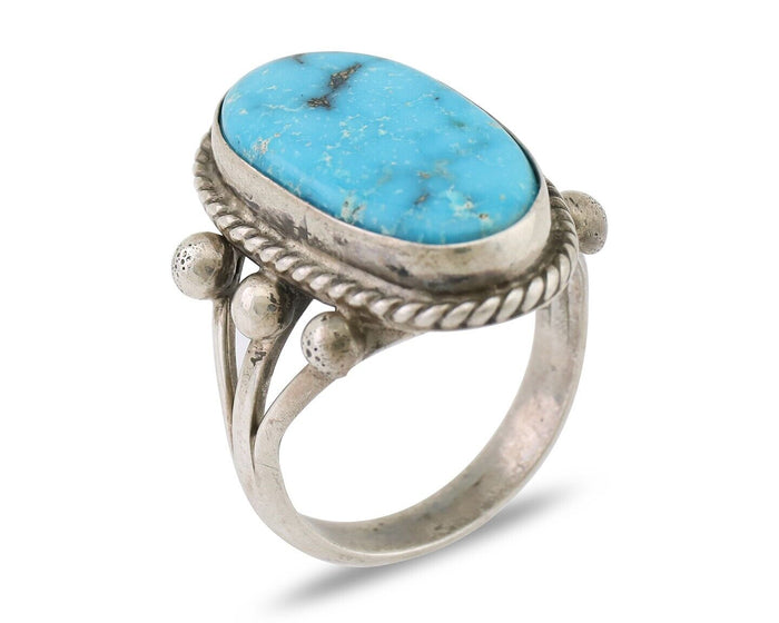 Navajo Ring 925 Silver Natural Blue Turquoise Native American Artist C.80's