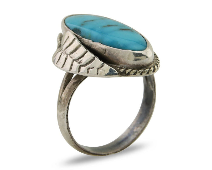Navajo Ring 925 Silver Natural Blue Turquoise Native American Artist C.80's