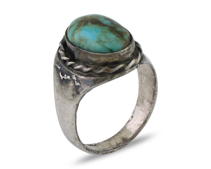 Navajo Ring 925 Silver Natural Blue Turquoise Native American Artist C.80's