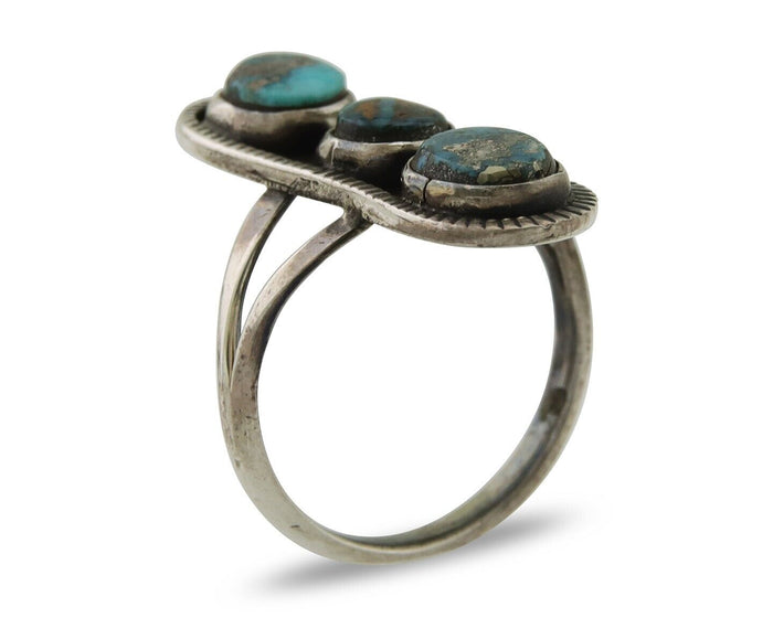 Navajo Ring 925 Silver Natural Blue Turquoise Native American Artist C.80's