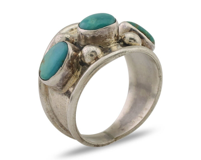 Navajo Ring 925 Silver Natural Blue Turquoise Native American Artist C.80's