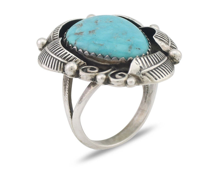 Navajo Ring 925 Silver Natural Blue Turquoise Native American Artist C.80's