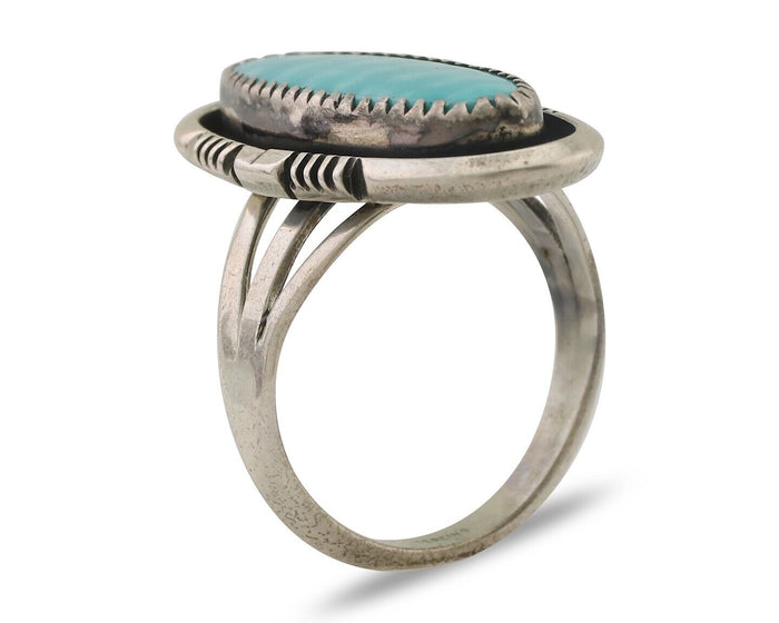Navajo Ring 925 Silver Natural Blue Turquoise Native American Artist C.80's