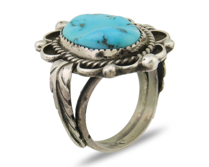 Navajo Ring 925 Silver Natural Blue Turquoise Native American Artist C.80's