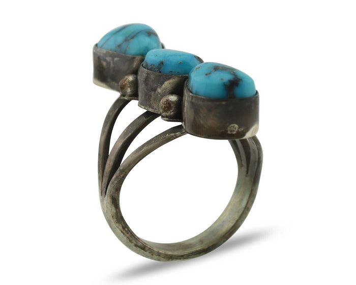 Navajo Ring 925 Silver Natural Blue Turquoise Native American Artist C.80's