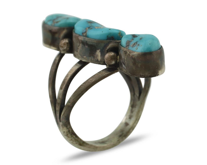 Navajo Ring 925 Silver Natural Blue Turquoise Native American Artist C.80's