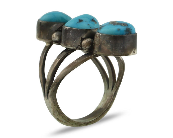 Navajo Ring 925 Silver Natural Blue Turquoise Native American Artist C.80's