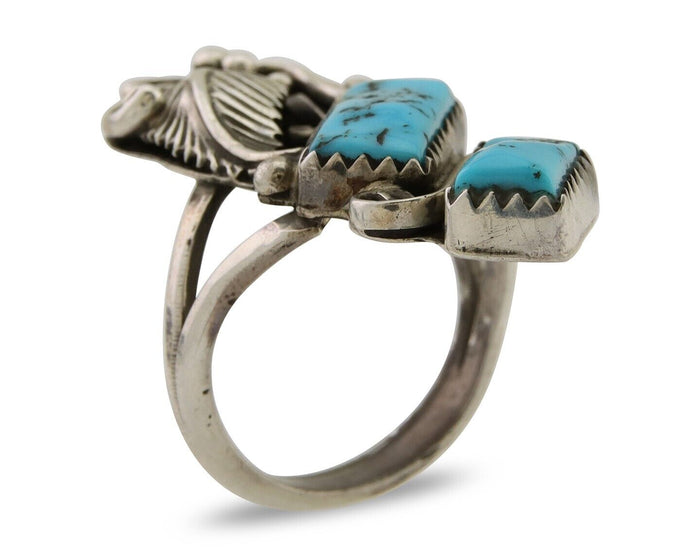 Navajo Ring 925 Silver Natural Blue Turquoise Native American Artist C.80's