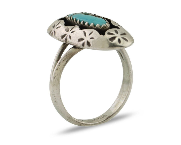 Navajo Ring 925 Silver Natural Blue Turquoise Native American Artist C.80's