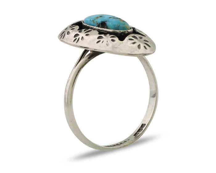 Navajo Ring 925 Silver Natural Blue Turquoise Native American Artist C.80's