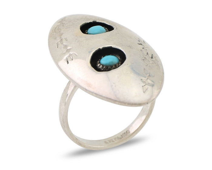 Navajo Ring 925 Silver Natural Blue Turquoise Native American Artist C.80's