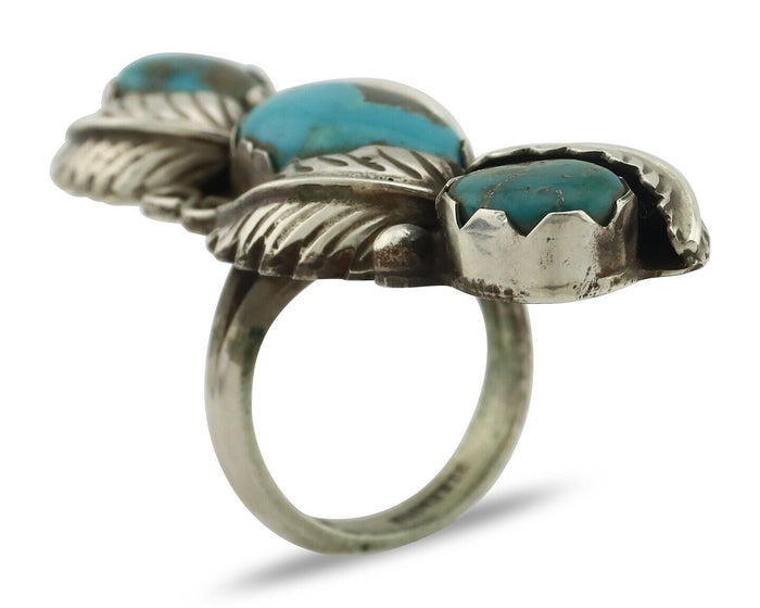 Navajo Ring 925 Silver Natural Blue Turquoise Native American Artist C.80's