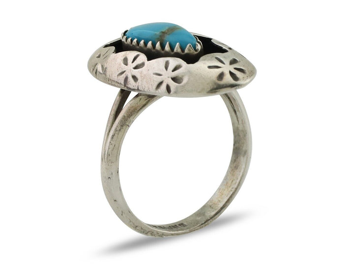 Navajo Ring 925 Silver Natural Blue Turquoise Native American Artist C.80's