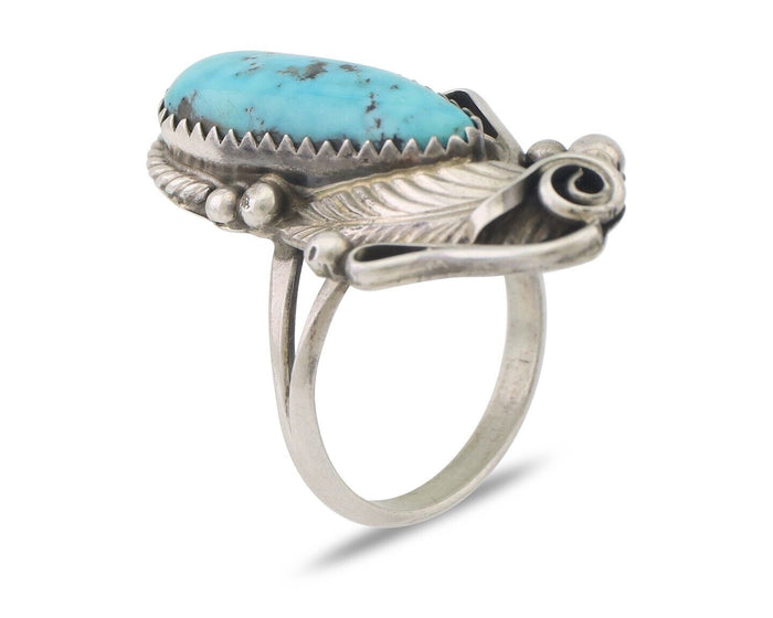 Navajo Ring 925 Silver Natural Blue Turquoise Native American Artist C.80's