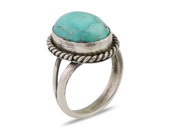 Navajo Ring 925 Silver Natural Blue Turquoise Native American Artist C.80's