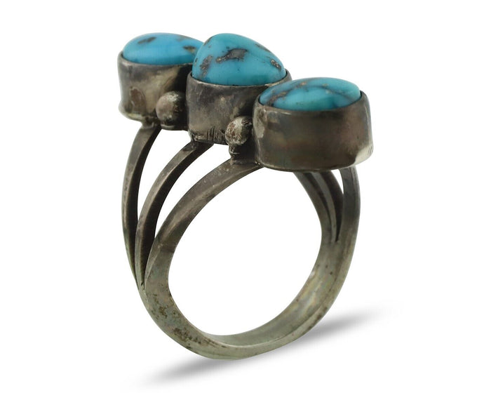 Navajo Ring 925 Silver Natural Blue Turquoise Native American Artist C.80's