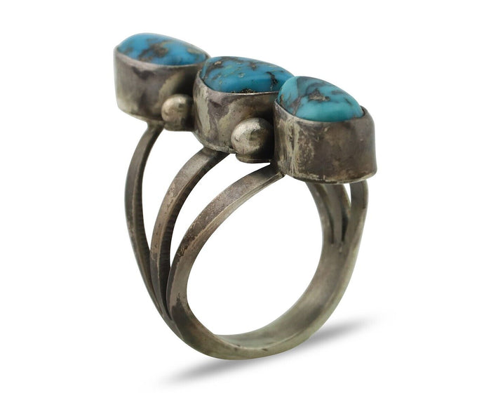 Navajo Ring 925 Silver Natural Blue Turquoise Native American Artist C.80's